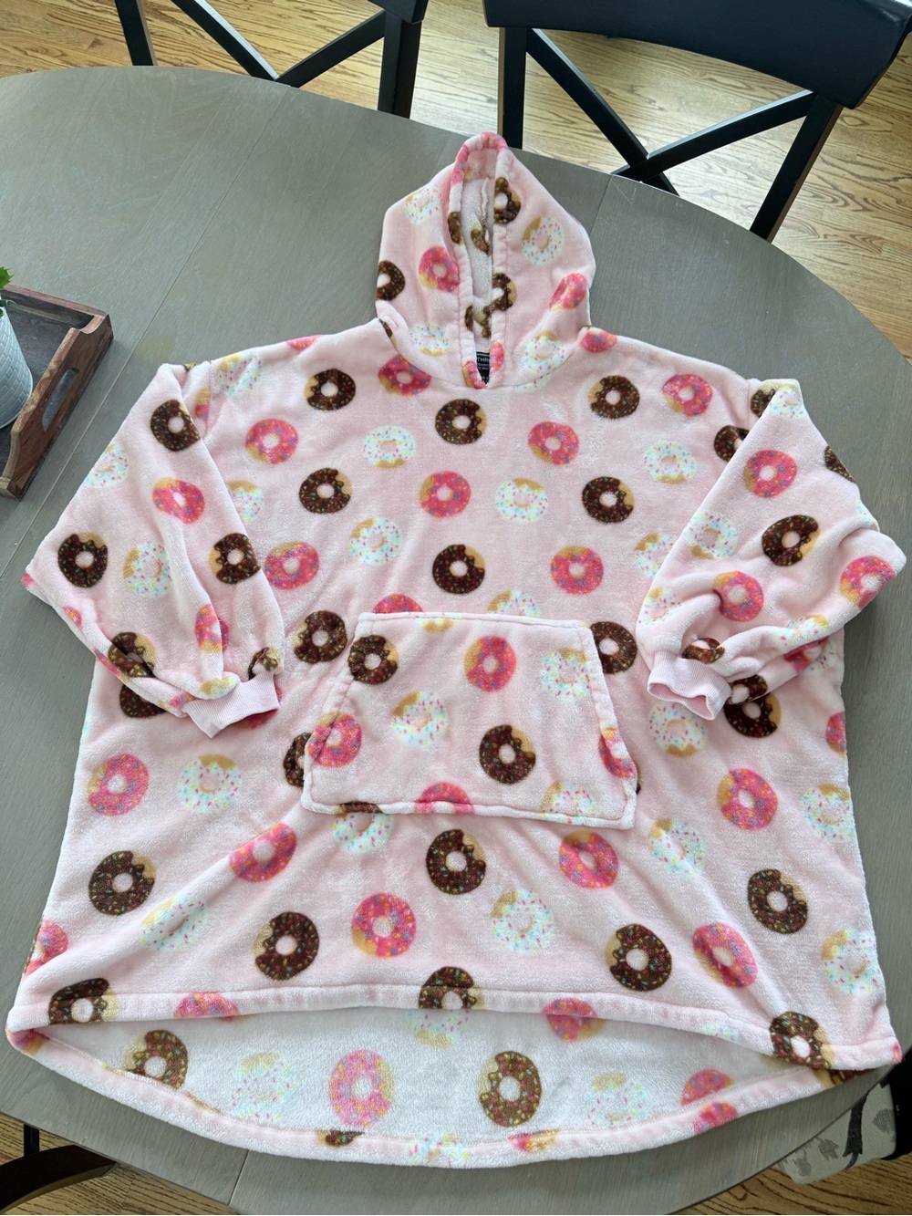 Cozy Donut Print Hooded Wearable Blanket - Pink